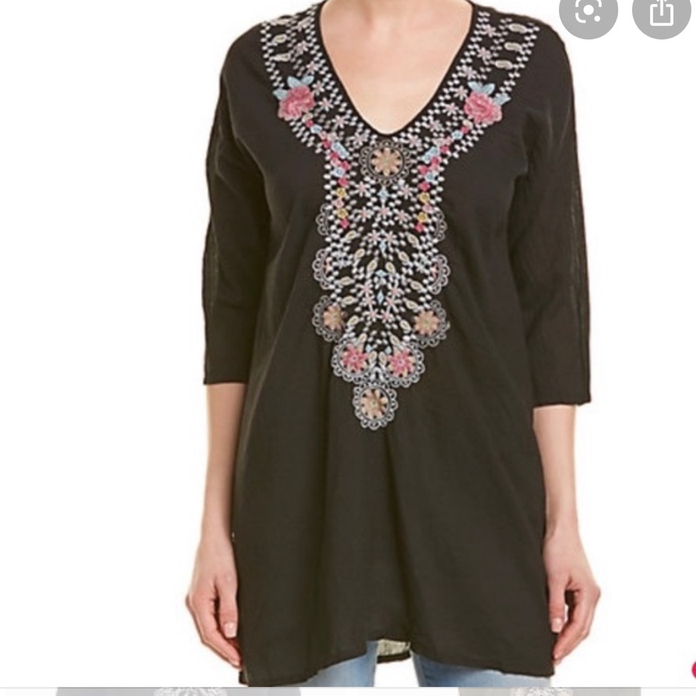 JOHNNY WAS KARIN 3/4 sleeve boho tunic top size XS